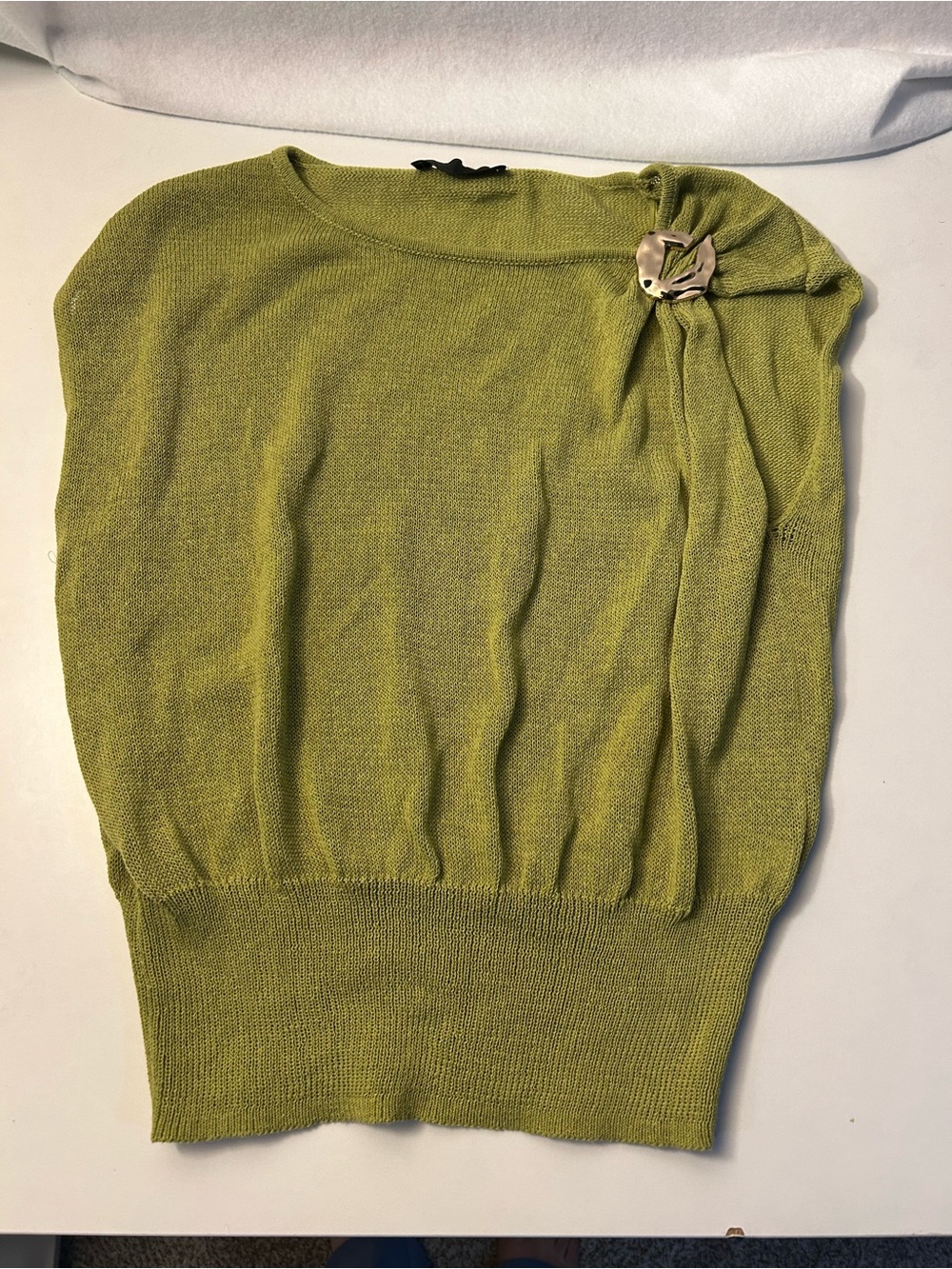 Zara Olive Green Off-the-Shoulder Sweater with Decorative Pin